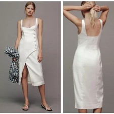 ANTHROPOLOGIE Sleeveless Square-Neck Linen Button Wrap Midi Dress Sz 1X {T22}