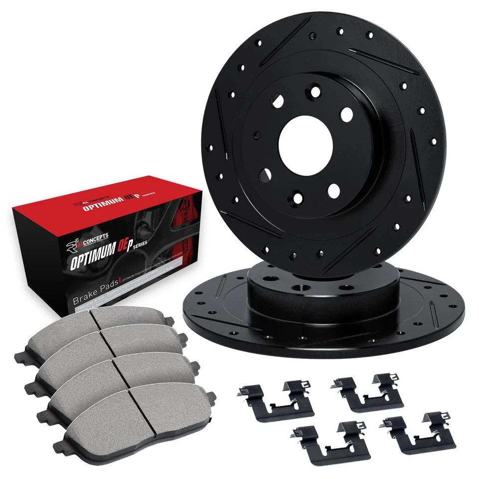 For Volkswagen Rabbit 80-84 Drilled & Slotted Front Brake Kit w Optimum Pads - Image 2 of 3