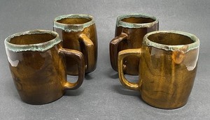 VTG Van Briggle Art Pottery Aqua Drip Glazed Mugs Lot Of 4 Colorado