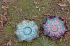 ANTIQUE FENTON HOLLY CARNIVAL GLASS RUFFLED BOWLS - AMETHYST AND AQUA
