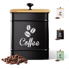Airtight Coffee Canister - 40 oz Large Iron Black Coffee Container Airtight -...