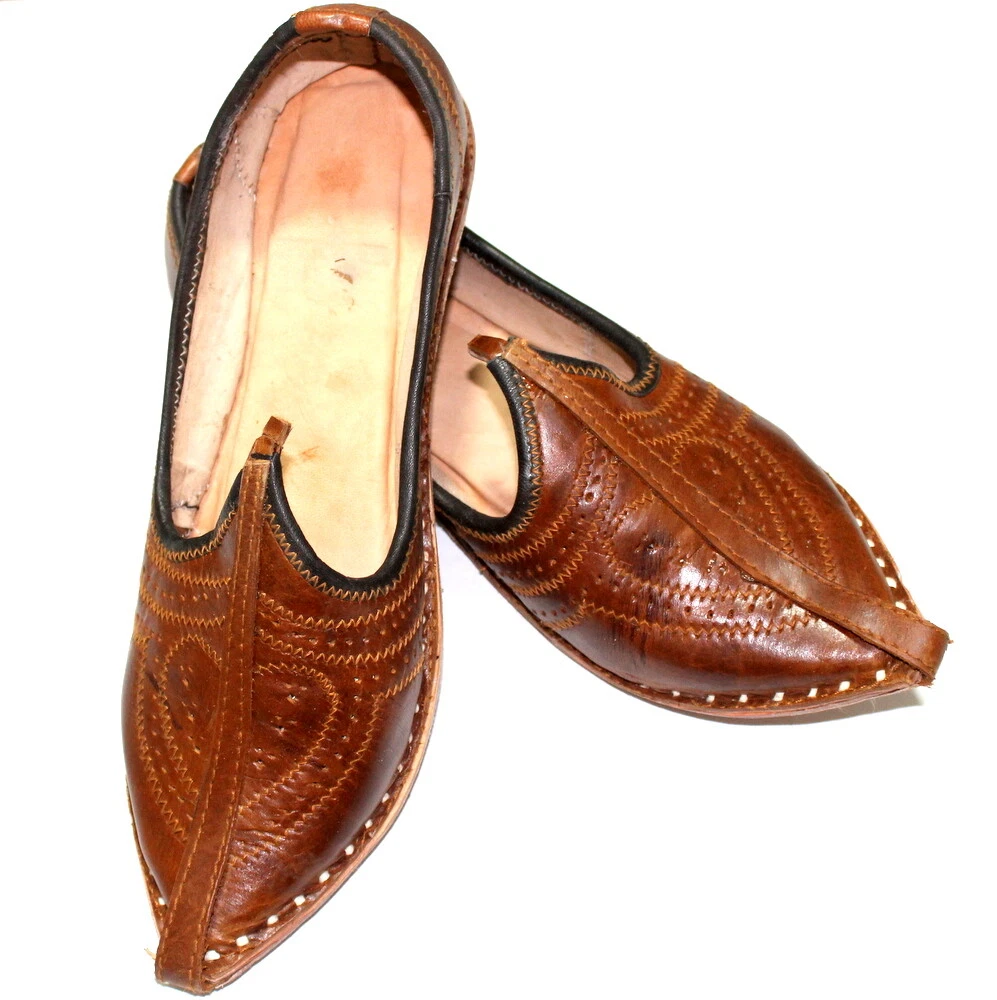 Men's Brown Jutti Leather Handmade Traditional Punjabi US Style Shoes Sandel