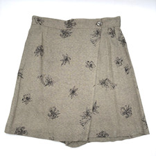 90s Vintage Studio Beige Acetate Rayon Floral Print Wrap Front Skort 8 28x18.5"