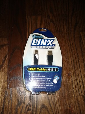 USB Printer Cable USB 2.0 A-B gold-plated Cable 6ft by iConcepts New in Package