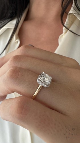 Cushion Cut IGI Certified Lab Grown Diamond Solitaire Ring 14K Two Tone Gold - Picture 10 of 15