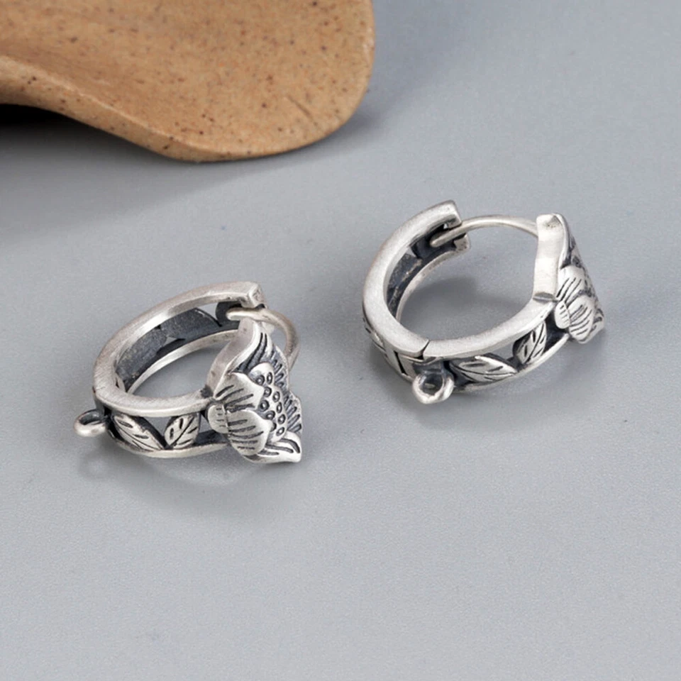 Genuine 925 Sterling Silver Lotus Hoop Earring Jewellery Design Findings A4154 - Image 3 of 4