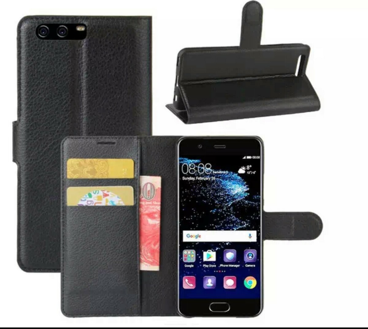 iPhone XR Luxury Black Leather Wallet Case Glass Screen