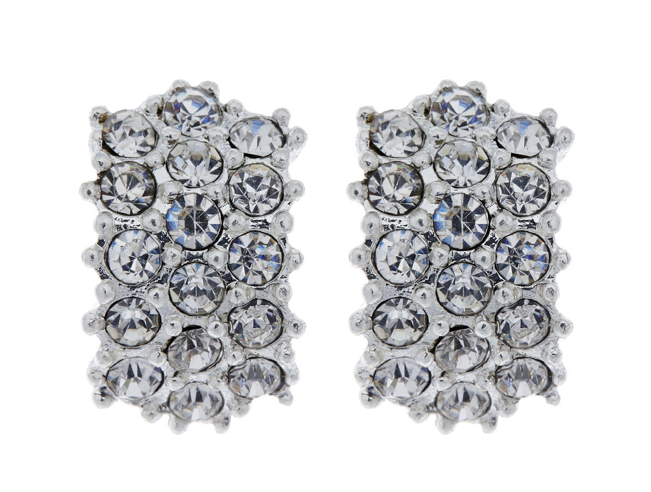 Silver Stud Clip On Earrings with sparkling clear diamante crystals - Emily