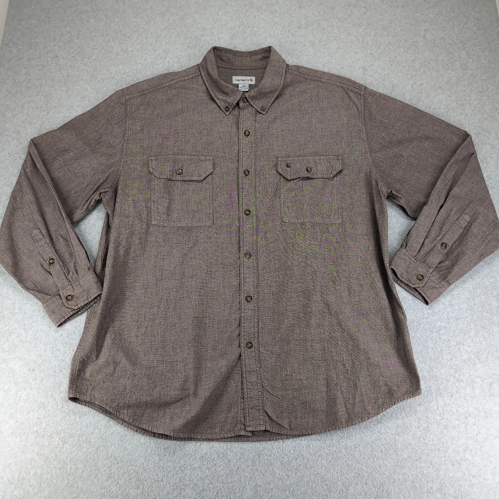 Carhartt Shirt Mens 2XL Brown workwear long sleeve button down outdoor camp logo
Opens in a new wind