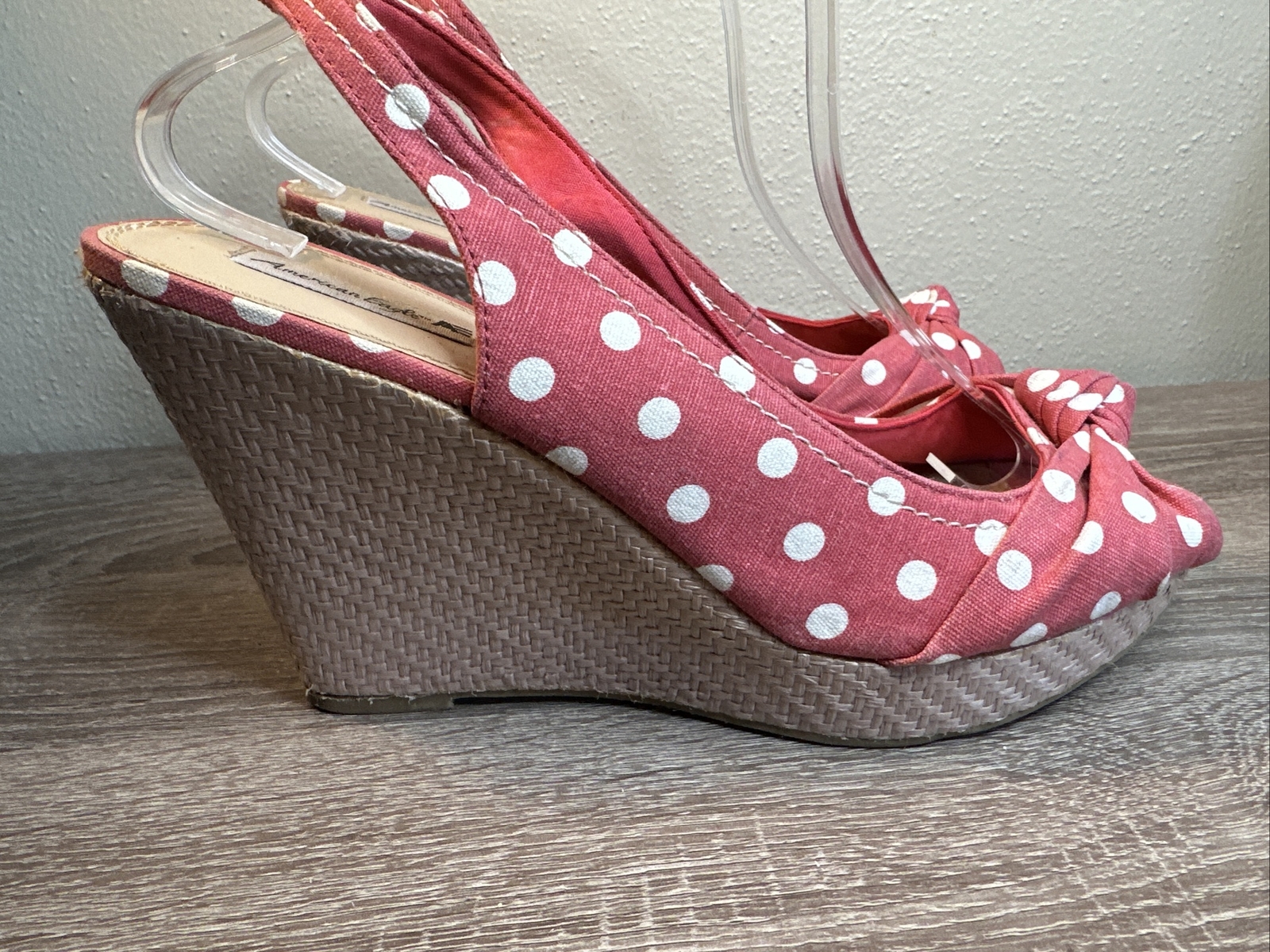 AMERICAN EAGLE Women's Size 11W Pink White Polka Dot Open Toe Wedge Heels  Shoes | eBay