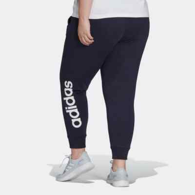adidas Essentials Womens Plus Size 1X Navy Linear Logo Joggers Pants