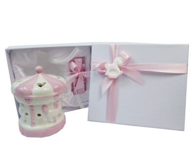 Bomboniera Giostra Cavalli Dondolo Rosa Battesimo Nascita Bambina