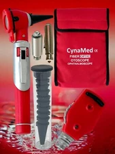 NEW FIBER OPTIC Otoscope Ophthalmoscope Examination LED Diagnostic ENT SET RED