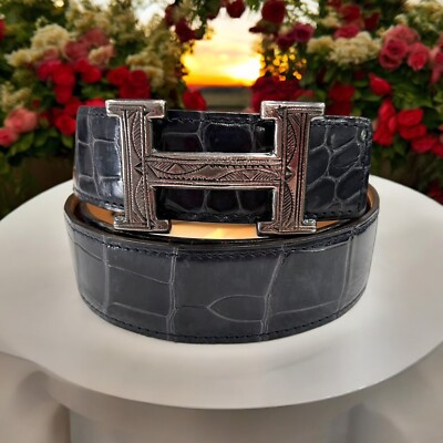 Hermes .925 H Buckle (RARE) Touraeg Croc & Reversible Belts Sz 85