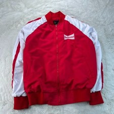 Budweiser Jacket Mens Size M Red White Satin - Made in Canada