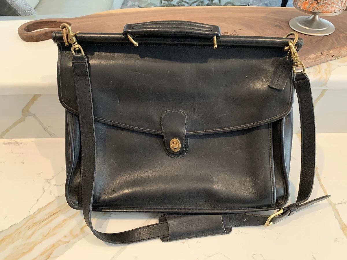 Vintage Black Leather Coach Briefcase Messenger bag A5C 5255 eBay