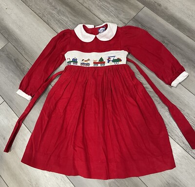 white christmas dresses Red Christmas Plaid Santa Sleigh Smocked Dress main image 0
