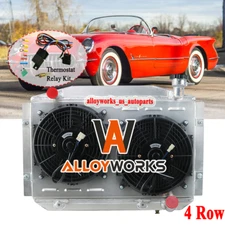 4 Rows Radiator Shroud Fan Kits For 1955-1960 1958 CHEVY CORVETTE 350 V8 AT/MT