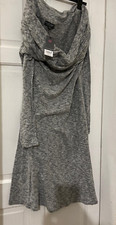(BRAND NEW) Womens Grey Long Sleeve off-shoulder dress UK SIZE 14