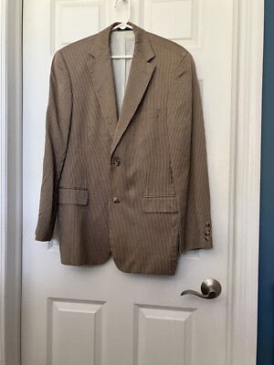 Hugo Boss Mens Sport Coat 42R Tan Stripe Einstein 3 Button Cotton Suit Jacket
