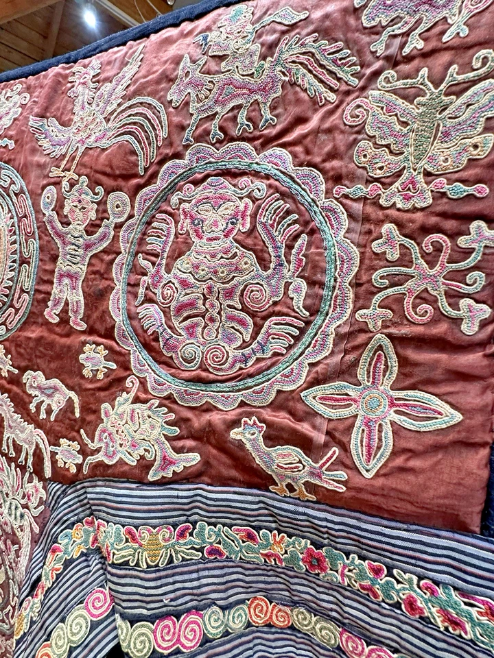 Auténtico: Antiguo bordado de seda chino MEJOR ARTE místico belleza 3x6' Foto 3 de 4