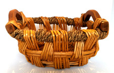 Woven Rattan Basket With Wood Handles Hand Crafted Decor 12.1/4" x 9" x 6.5"