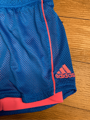 Adidas small girls shorts blue pink athletic active wear - Picture 2 of 5