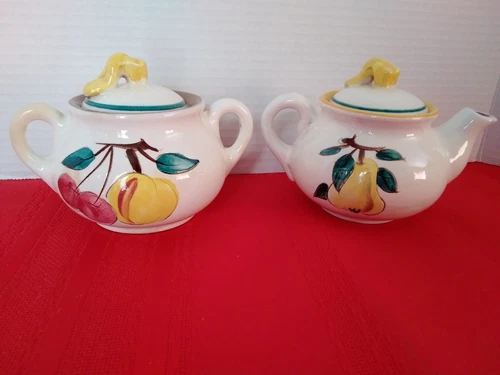 Vintage MCM Stangl Pottery "FRUIT" Pattern CREAMER & SUGAR BOWL with LID