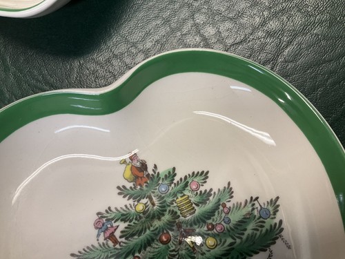 2 Vintage Spode England Christmas Tree Heart Shaped Nut Candy Trinket Dishes - Picture 10 of 10
