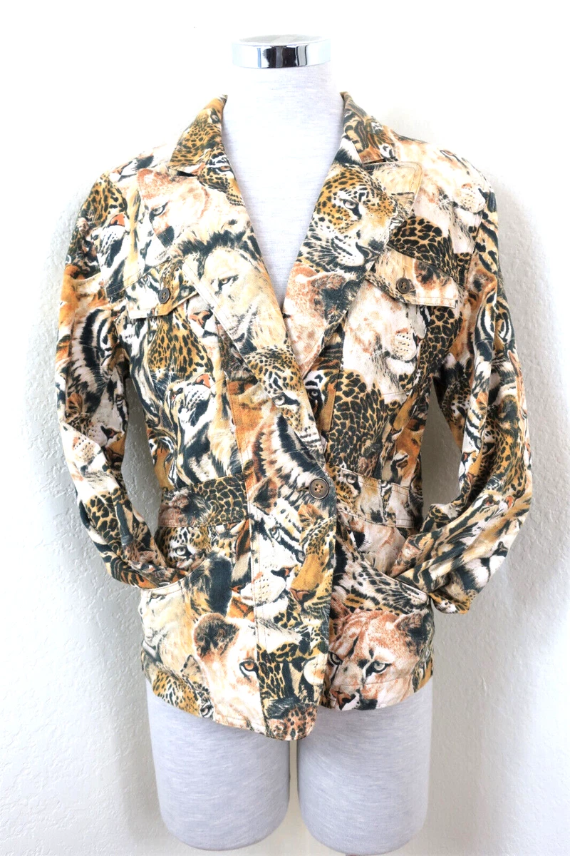 Vintage KENZO Brown Yellow Lion Tiger Cotton Jacket Hip HOp Medium