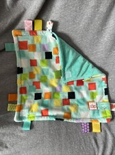TAGGIES Bright Starts Plush Tag Baby Lovey Security Blanket Aqua Squares Multi