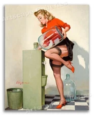 "A Refreshing Lift" Vintage Style Elvgren Secretary Pin-Up Poster - 16x20