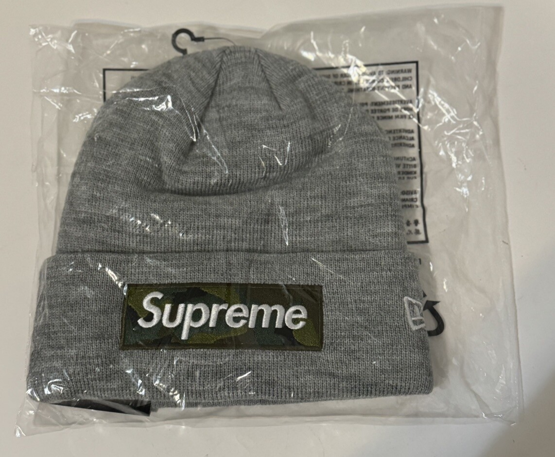 帽子 Supreme New Era Box Logo Beanie Cap Camo Supreme Beanie Camo Box Logo Heather Grey New Era FW23 - NWT