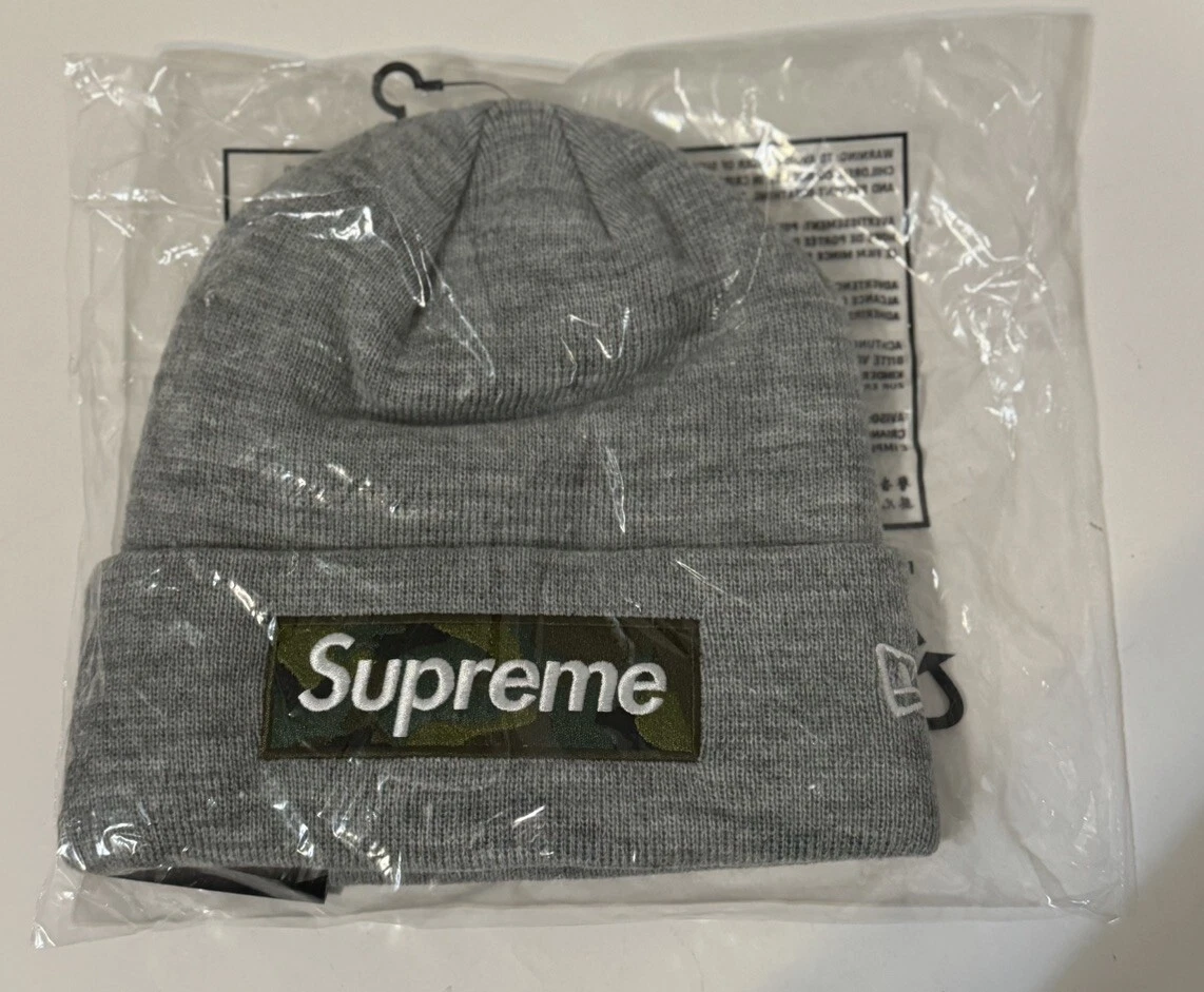 Supreme New Era Box logo camouflage beanie bruyère gris OS FW23BN26