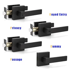 KNOBWELL New Black Door Handle Lever Lock Passage Privacy Dummy Function Square