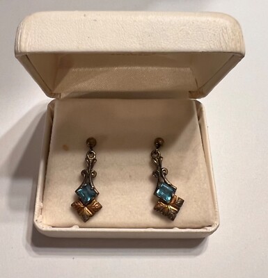 Vintage Coleman & Black Hills Gold & Sterling Himmelblau Topas Blatt Ohrringe