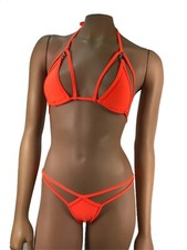 Neon Orange G-String Bikini Thong Tie Side Skimpy Triangle Top Exotic Dancewear