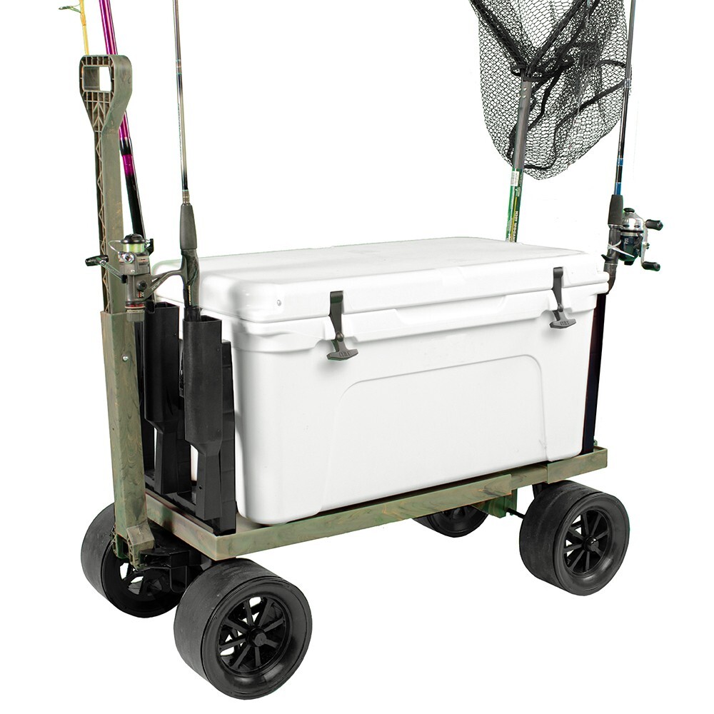 Camo Outdoor Fishing Utility Folding Wagon w/ Rod Holder | Cooler Wheels