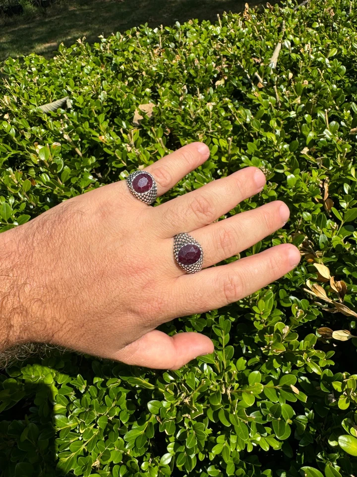 6ct Natural Red Ruby Real Genuine Gemstone Mens Solid 925 Sterling Silver Ring - Image 4 of 4