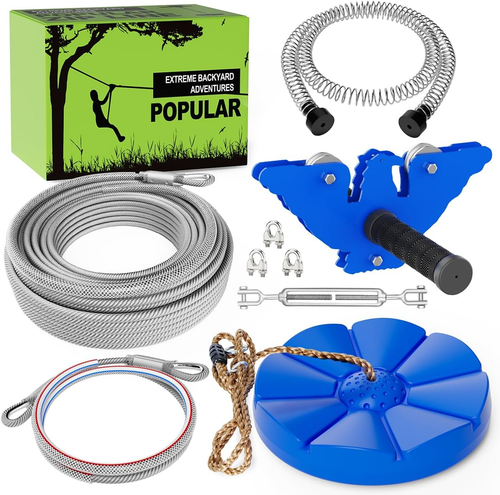 Zip Line Kits for Backyard 98FT, Zip Lines for Kid and Adult, Included Swing Sea