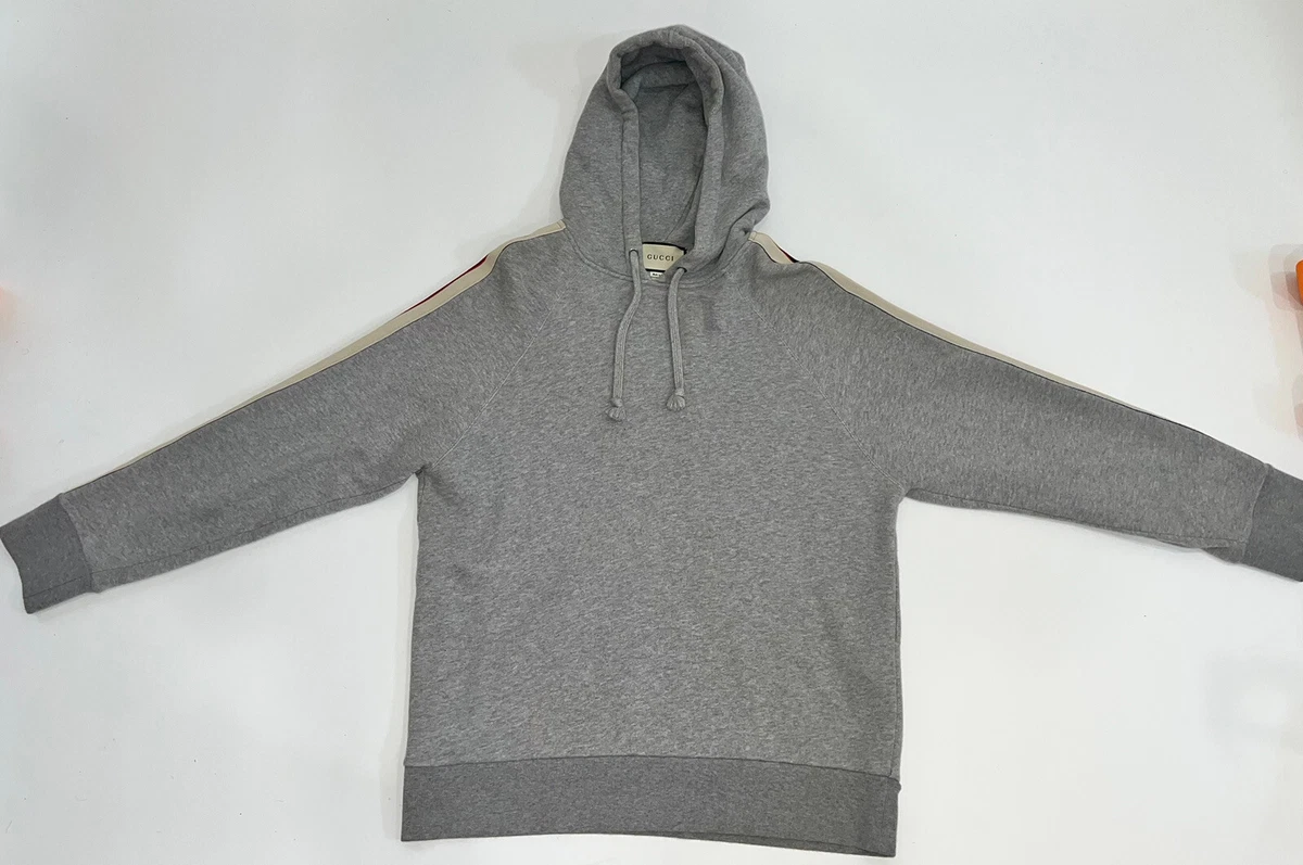 Gucci Cotton Jersey Hooded Sweatshirt Gray Size XL