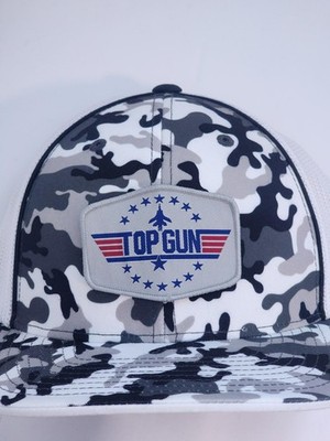 TOP GUN Patched Pacific Headwear Snow Camo Flexfit Trucker Hat