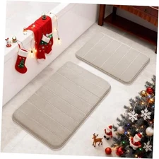  Memory Foam Bathroom Rugs Sets 2 Piece - Super Soft 31.5x20+24x17 Inch Beige
