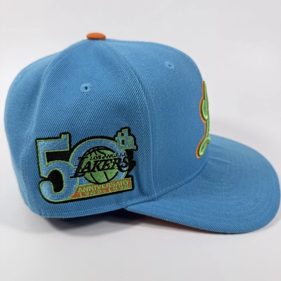 LA Lakers Mystery Van 50th Anniversary Mitchell & Ness Cap Blue Fitted 7 1/4 - Image 3 of 4