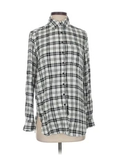 Moda International Women Silver Long Sleeve Button-Down Shirt S