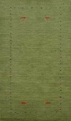 Artisan-crafted Green Gabbeh Accent Rug Wool Handmade Carpet 2x5 ft