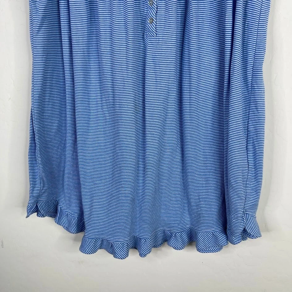 Vestido para dormir a rayas de algodón Eileen West XL pijama camisón con volantes dobladillo ropa de salón Foto 3 de 4