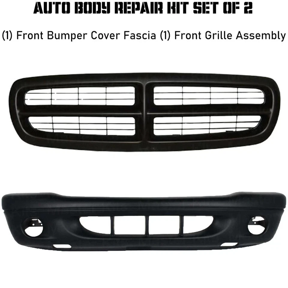 Front Bumper Cover Fascia & Grille Assembly Kit For 2001-2002 Dodge Dakota Foto 2 de 4