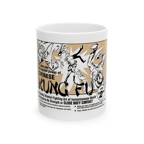 Kung Fu Training Ceramic 11oz Mug, Martial Arts Coffee Cup, Comic Book Style - Picture 2 of 11