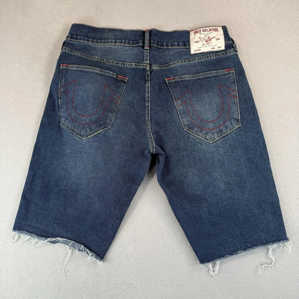 Шорты мужские True Religion 34 синие джинсовые Ricky SN расслабленные прямой потертый подол - Изображение 2 из 4